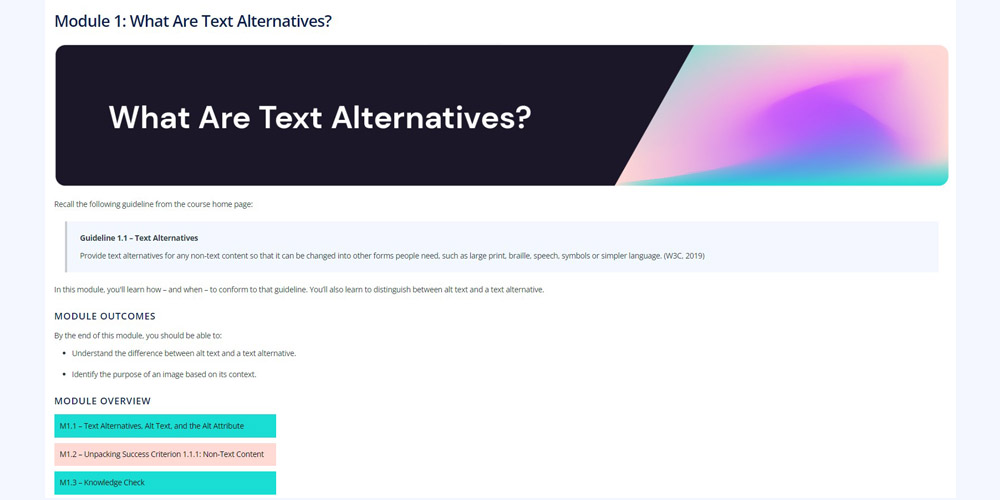 A screenshot of a course module about Alternative Text