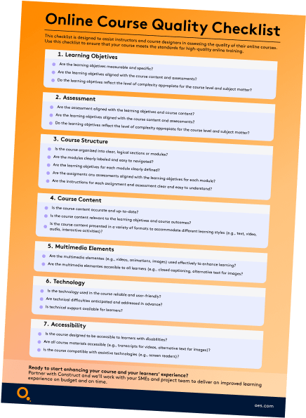 Get this free Online Course Quality Checklist